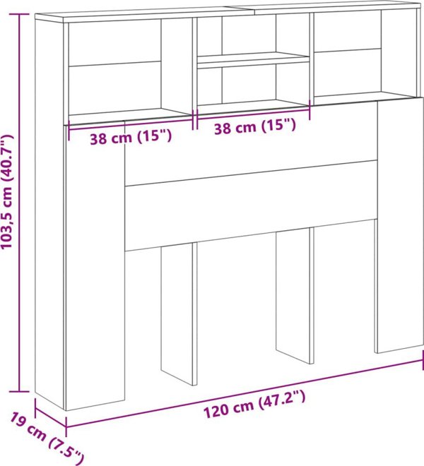 vidaXL Zaglowek z polkami ze starego drewna 120x19x103,5 cm