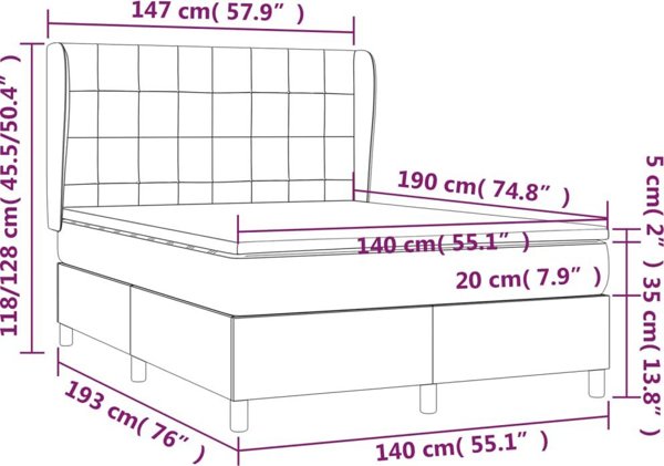 vidaXL Ηπειρωτικό κρεβάτι με στρώμα, εκρού, 140x190 cm, ύφασμα