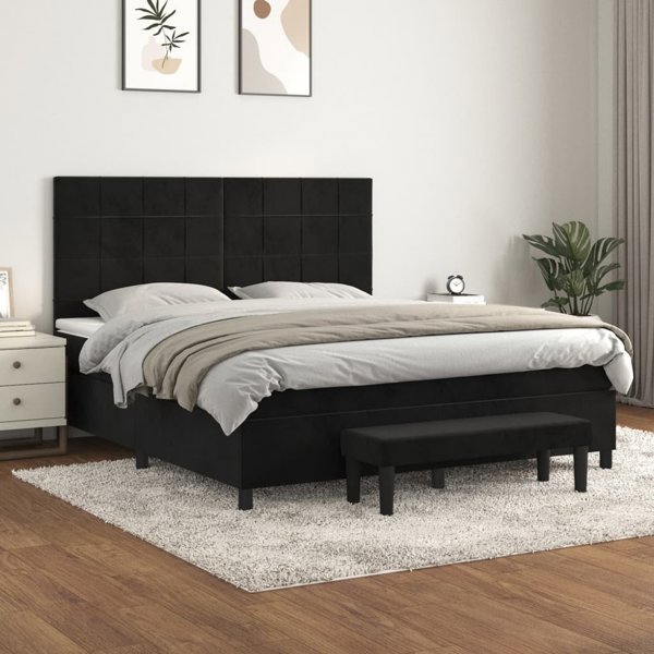 vidaXL Κρεβάτι Continental με στρώμα, μαύρο βελούδο 180x200 cm