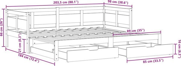 vidaXL Καναπές-Κρεβάτι με Συρτάρια, Λευκός, 90x200 cm, Πεύκο