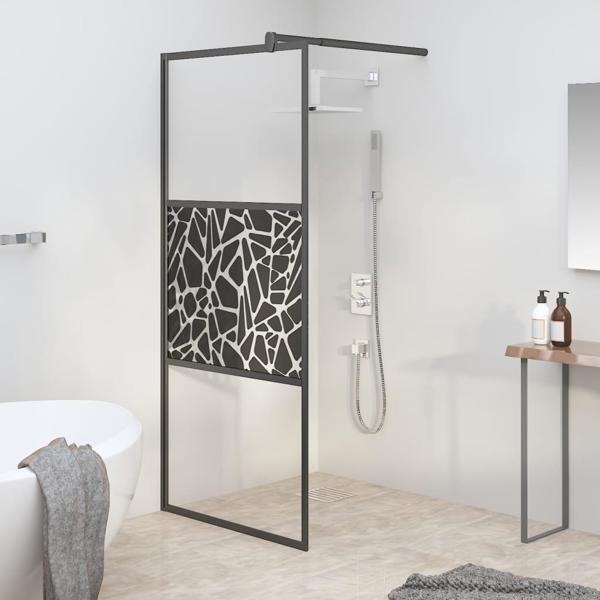 vidaXL πάνελ ντους 80x195 cm, γυαλί ESG, σχέδιο πέτρας, μαύρο