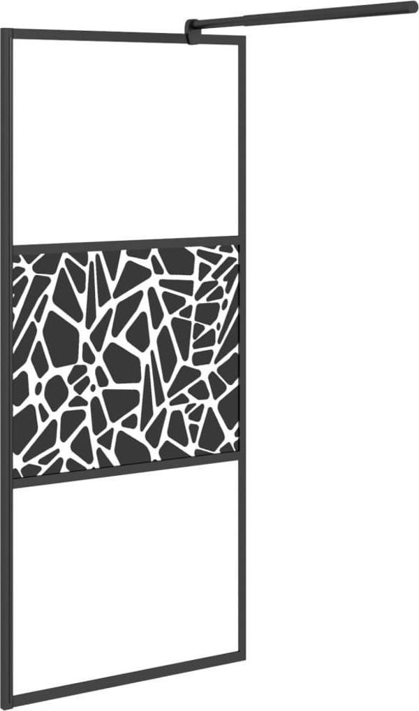 vidaXL πάνελ ντους 80x195 cm, γυαλί ESG, σχέδιο πέτρας, μαύρο