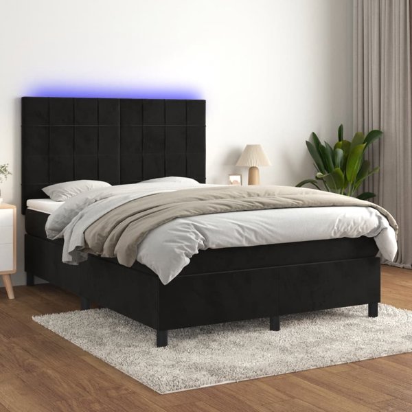 vidaXL Κρεβάτι κοντινένταλ με στρώμα και LED, μαύρο βελούδο, 140x200 εκ.