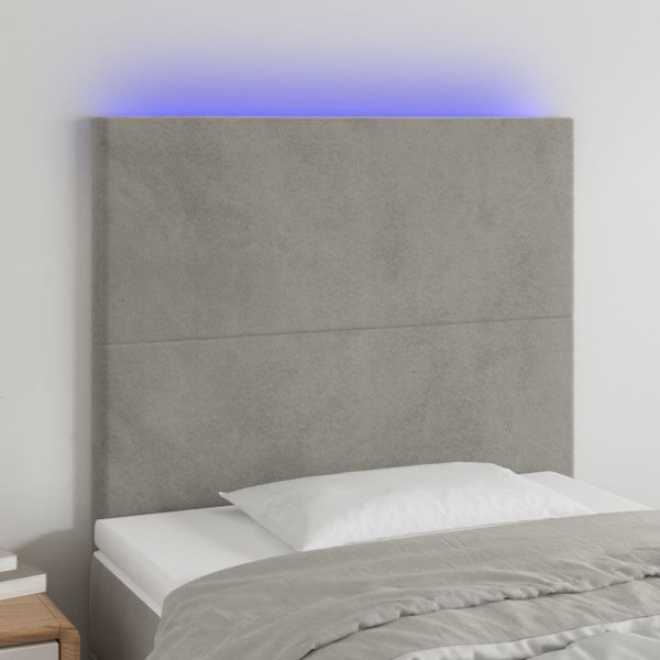 vidaXL Zaglowek do lozka z LED, jasnoszary, 90x5x118/128 cm, aksamit