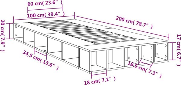 vidaXL Κάframe κρεβατιού, γκρι δρυς Sonoma, 100x200 εκ., υλικό μοριοσανίδας