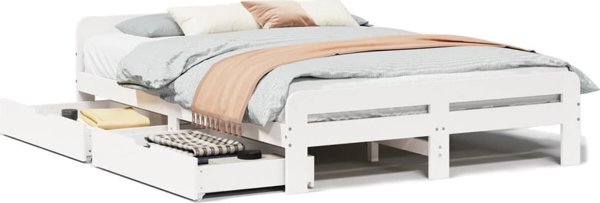Σκελετός κρεβατιού λευκός 160x200 εκ. μασίφ πεύκο