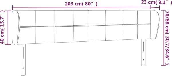 vidaXL Κεφαλάρι ουζάκ, σκούρο γκρι, 203x23x78/88 εκ., βελούδο