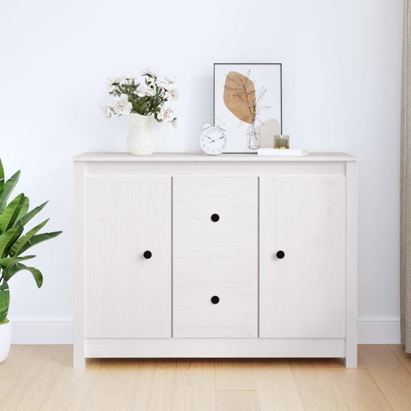 vidaXL Komoda, biala, 100x35x74 cm, lite drewno sosnowe