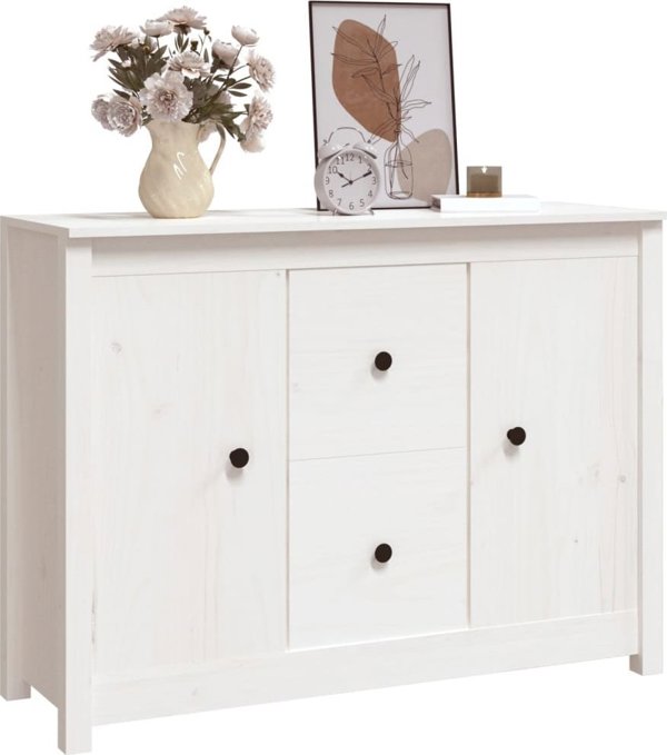 vidaXL Komoda, biala, 100x35x74 cm, lite drewno sosnowe