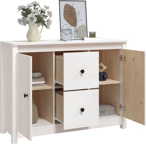vidaXL Komoda, biala, 100x35x74 cm, lite drewno sosnowe