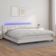 vidaXL Κρεβάτι κοντινένταλ με στρώμα και LED, λευκή οικο-δερματίνη 200x200cm