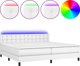 vidaXL Κρεβάτι κοντινένταλ με στρώμα και LED, λευκή οικο-δερματίνη 200x200cm