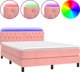 vidaXL Κρεβάτι kontynentalne με στρώμα και LED, ροζ βελούδο 140x200 cm