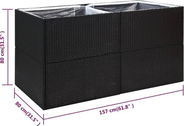 vidaXL Donica ogrodowa, czarna, 157x80x80 cm, rattan PE