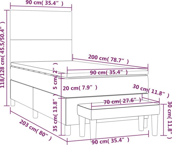 vidaXL Κρεβάτι Continental με στρώμα, μαύρο, βελούδο, 90x200 εκ