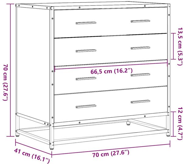 vidaXL Komoda przydymiony dab 70x41x70 cm material drewnopochodny