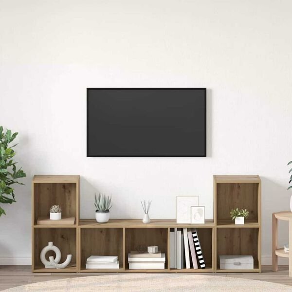 vidaXL Σετ Έπιπλα Τηλεόρασης 3 Τεμαχίων, Καφέ από Υλικό Ξύλου