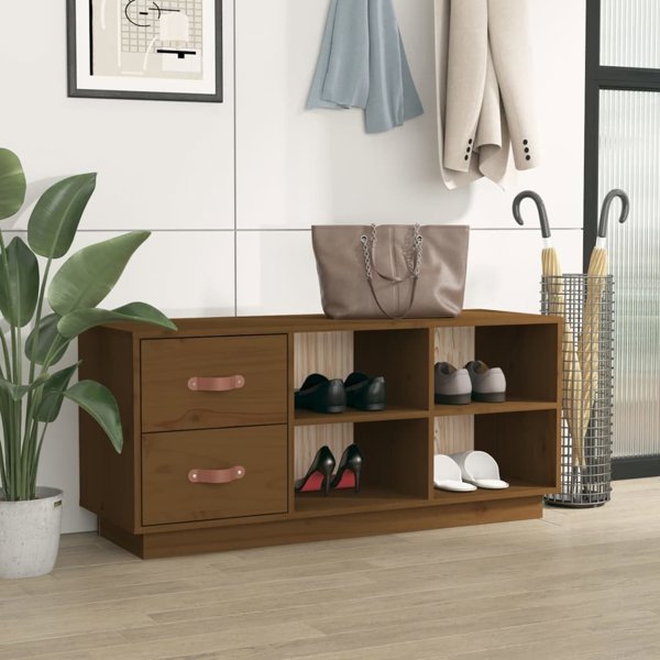 vidaXL Szafka na buty, miodowy braz, 100x34x45 cm, lite drewno sosnowe