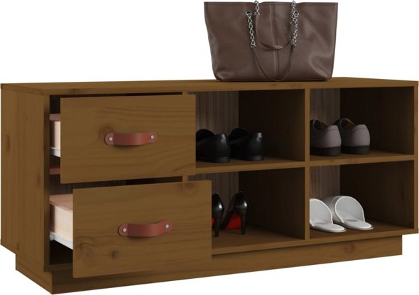 vidaXL Szafka na buty, miodowy braz, 100x34x45 cm, lite drewno sosnowe