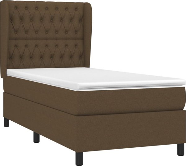 vidaXL Καφέ Κρεβάτι Continental με Στρώμα, Υφασμάτινο, 90x190 cm