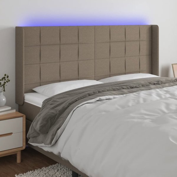 vidaXL Κεφαλάρι κρεβατιού με LED, ταουπ, 163x16x118/128 εκ, ύφασμα