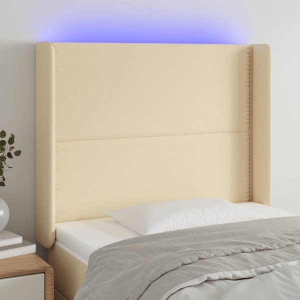 vidaXL Κεφαλάρι για κρεβάτι με LED, εκρού, 103x16x118/128 cm, ύφασμα