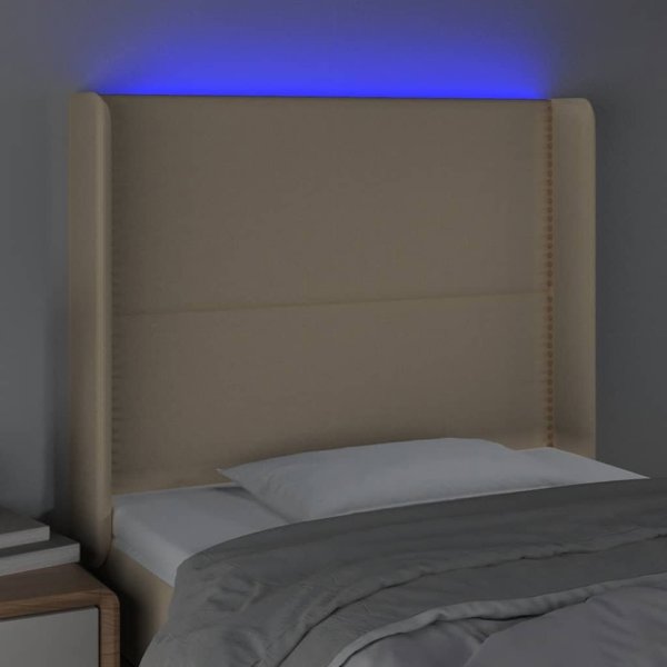 vidaXL Κεφαλάρι για κρεβάτι με LED, εκρού, 103x16x118/128 cm, ύφασμα