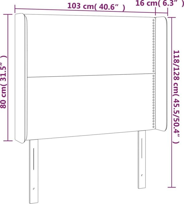 vidaXL Κεφαλάρι για κρεβάτι με LED, εκρού, 103x16x118/128 cm, ύφασμα