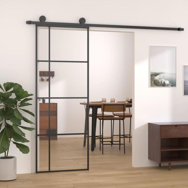 vidaXL Συρόμενη πόρτα, γυαλί ESG και αλουμίνιο, 76x205 εκ., μαύρη