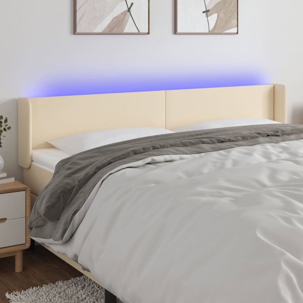 vidaXL Προσκέφαλο Κρεβατιού με LED, Εκρού, 183x16x78/88 cm, Υφασμάτινο