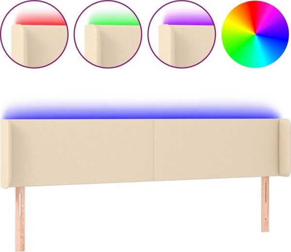 vidaXL Προσκέφαλο Κρεβατιού με LED, Εκρού, 183x16x78/88 cm, Υφασμάτινο