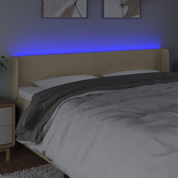 vidaXL Προσκέφαλο Κρεβατιού με LED, Εκρού, 183x16x78/88 cm, Υφασμάτινο