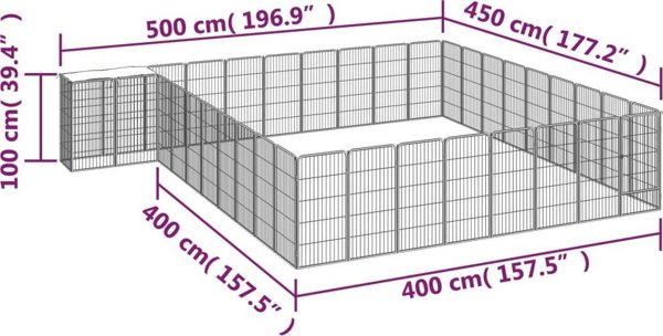 vidaXL Kojec dla psa, 38 paneli, czarny, 50x100 cm, stal