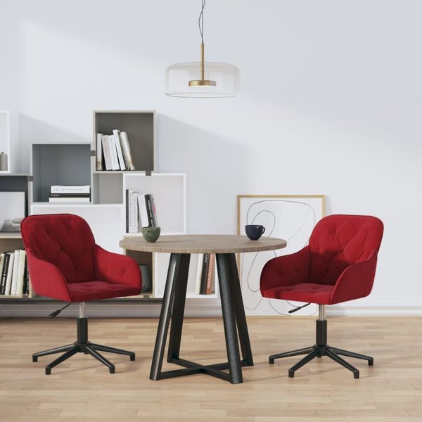 vidaXL περιστρεφόμενες καρέκλες τραπεζαρίας, 2 τεμ., βυσσινί, βελούδινες