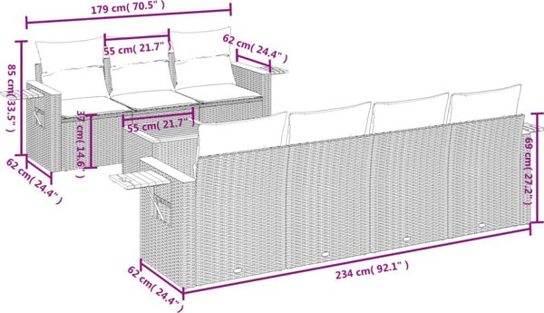 vidaXL vidaXL 8-cz. zestaw mebli ogrodowych z poduszkami, szary, polirattan