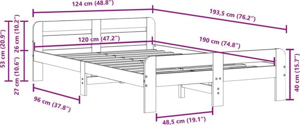 vidaXL Σκελετός κρεβατιού 120x190 cm από μασίφ πεύκο χωρίς στρώμα