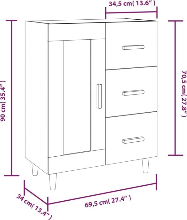 vidaXL Ντουλάπι, λευκό γυαλιστερό, 69,5x34x90 εκ, υλικό ξύλου