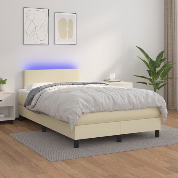 vidaXL Κρεβάτι κοντινεντάλ με LED και στρώμα, κρεμ απόχρωση, οικοδερμα 120x200cm