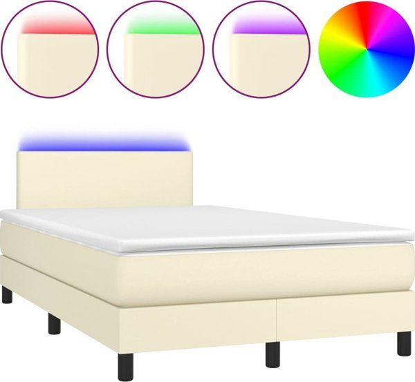 vidaXL Κρεβάτι κοντινεντάλ με LED και στρώμα, κρεμ απόχρωση, οικοδερμα 120x200cm