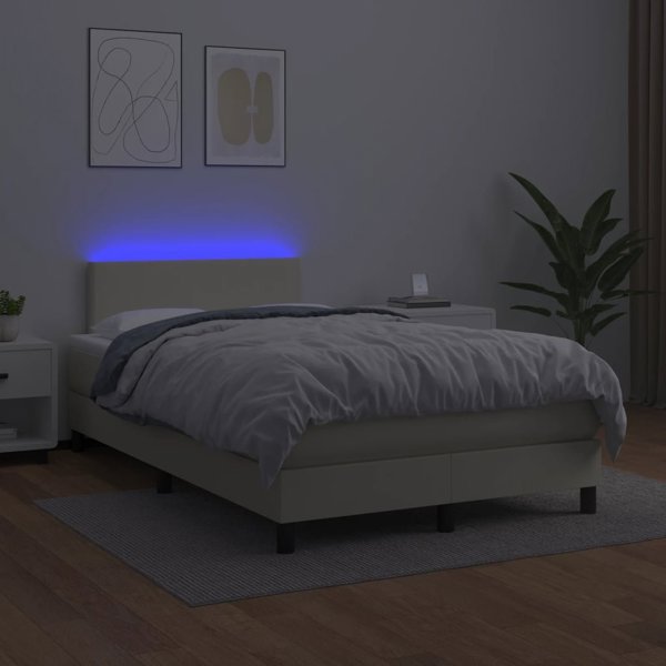 vidaXL Κρεβάτι κοντινεντάλ με LED και στρώμα, κρεμ απόχρωση, οικοδερμα 120x200cm