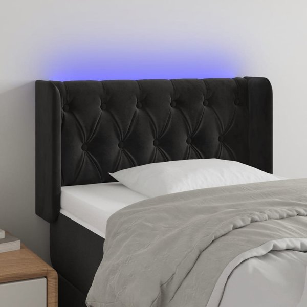 vidaXL Zaglowek do lozka z LED, czarny, 83x16x78/88 cm, aksamit