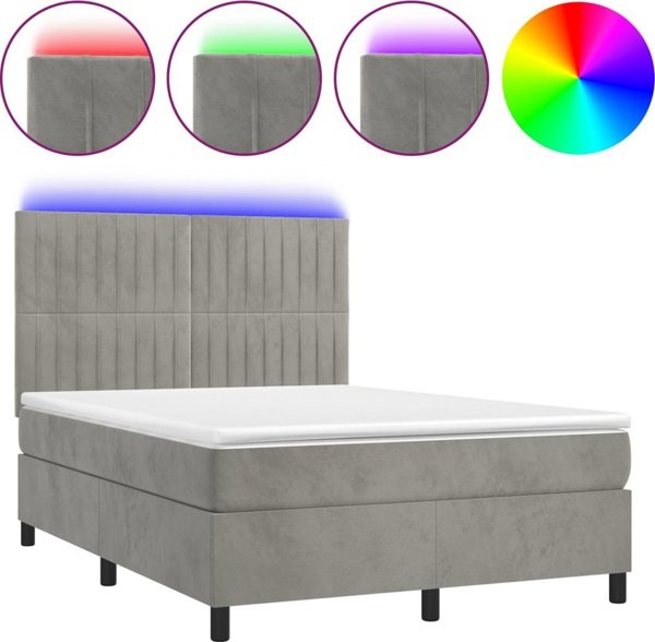 vidaXL Λευκανοειδές κρεβάτι με στρώμα και LED, γκρι 140x200cm, βελούδο