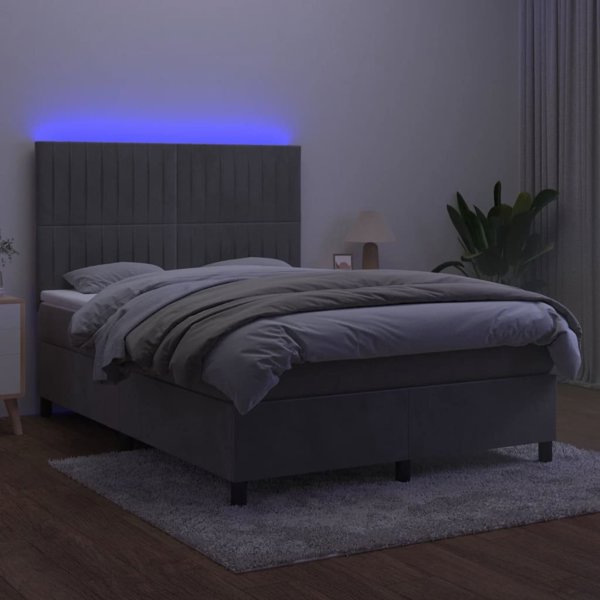 vidaXL Λευκανοειδές κρεβάτι με στρώμα και LED, γκρι 140x200cm, βελούδο