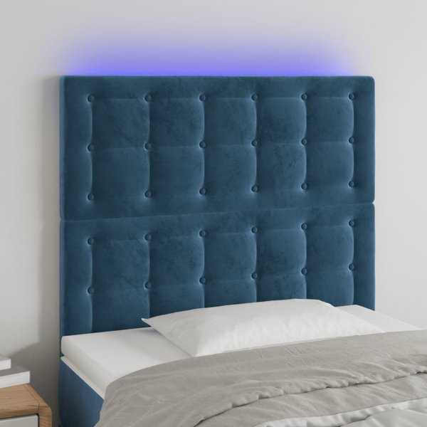 vidaXL Zaglowek do lozka z LED, ciemnoniebieski, 100x5x118/128 cm