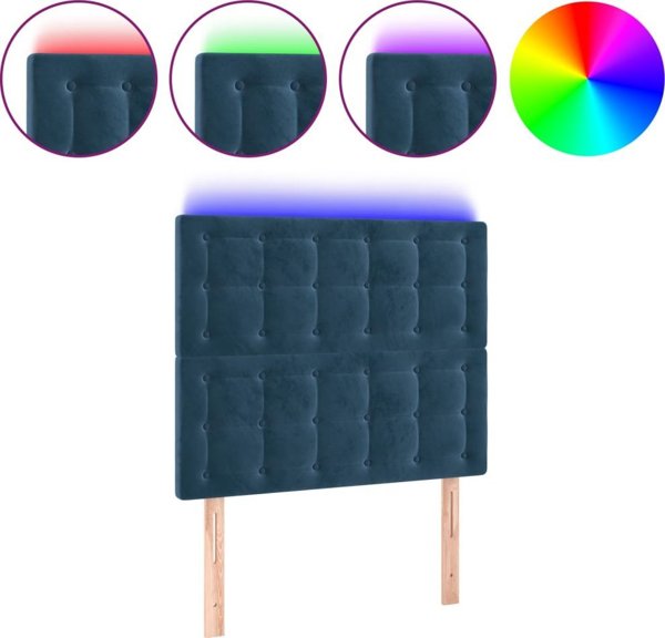vidaXL Zaglowek do lozka z LED, ciemnoniebieski, 100x5x118/128 cm