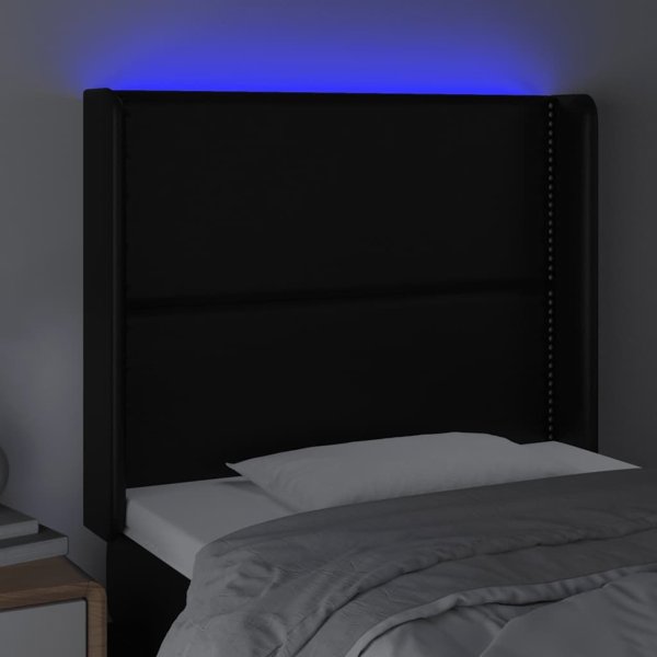vidaXL Κεφαλάρι κρεβατιού με LED, μαύρο, 93x16x118/128 εκ., συνθετικό δέρμα