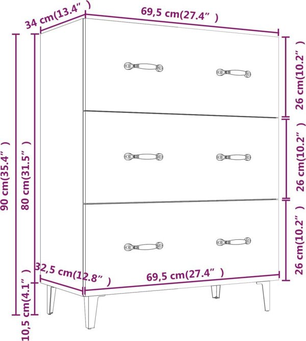 vidaXL Szafka, dab sonoma, 69,5x34x90 cm, material drewnopochodny