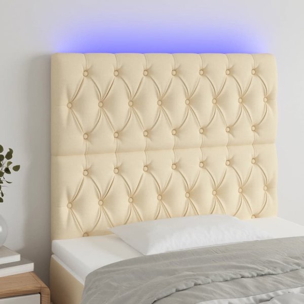 vidaXL Zaglowek do lozka z LED, kremowy, 100x7x118/128 cm, tkanina