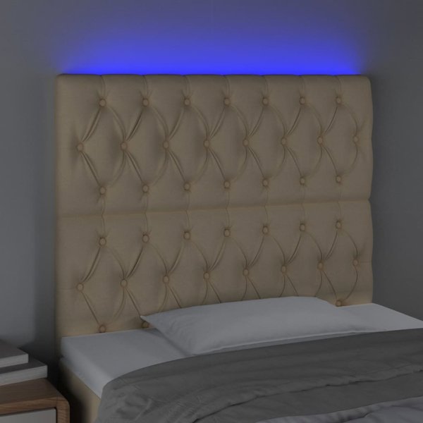vidaXL Zaglowek do lozka z LED, kremowy, 100x7x118/128 cm, tkanina
