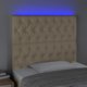 vidaXL Zaglowek do lozka z LED, kremowy, 100x7x118/128 cm, tkanina